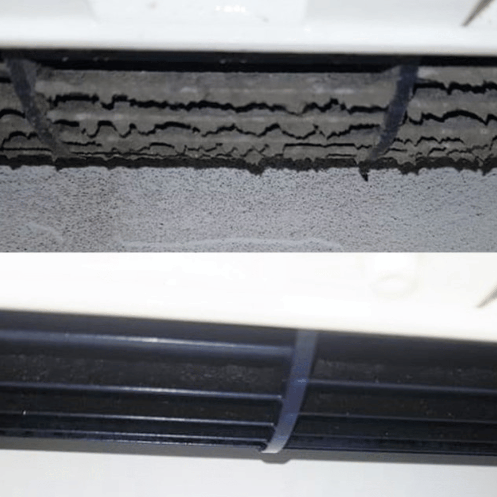 Előtte és utána: erősen koszos mókuskerék ventilátor és kitisztított állapot.